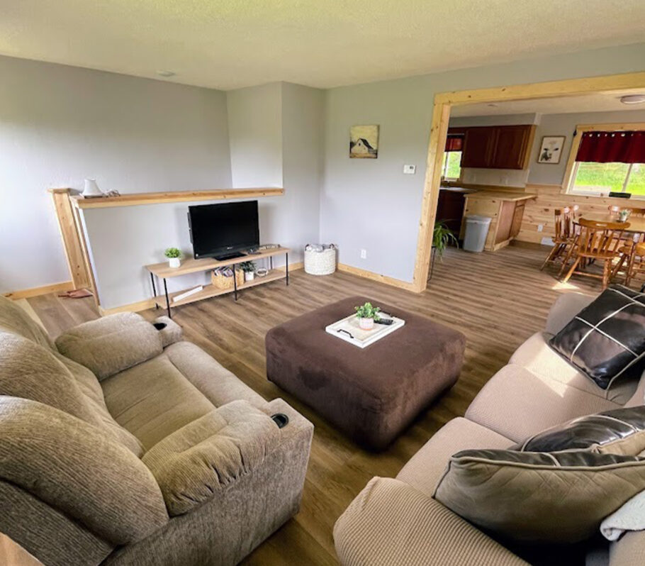 Airbnb lodging in La Crosse County. Image of interior of house highlighting living room.