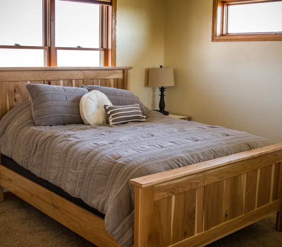 Monroe Airbnb highlighting bedroom of home.